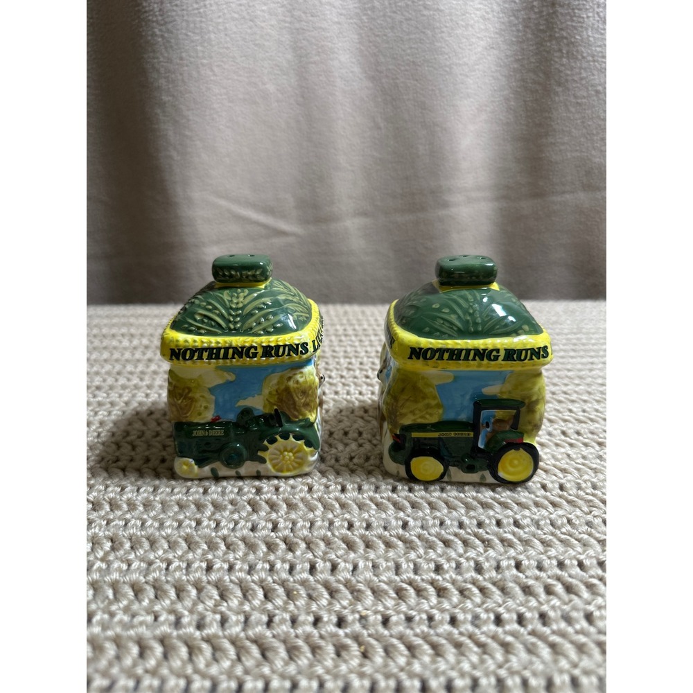John Deere Gibson Ceramic Salt and Pepper Shaker Set Nothing Runs Like A Deere